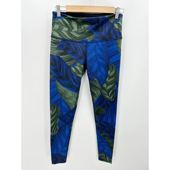 Noli Leggings Women MEDIUM Blue Green Tropical Print Pull On Stretch Activewear - Picture 1 of 7